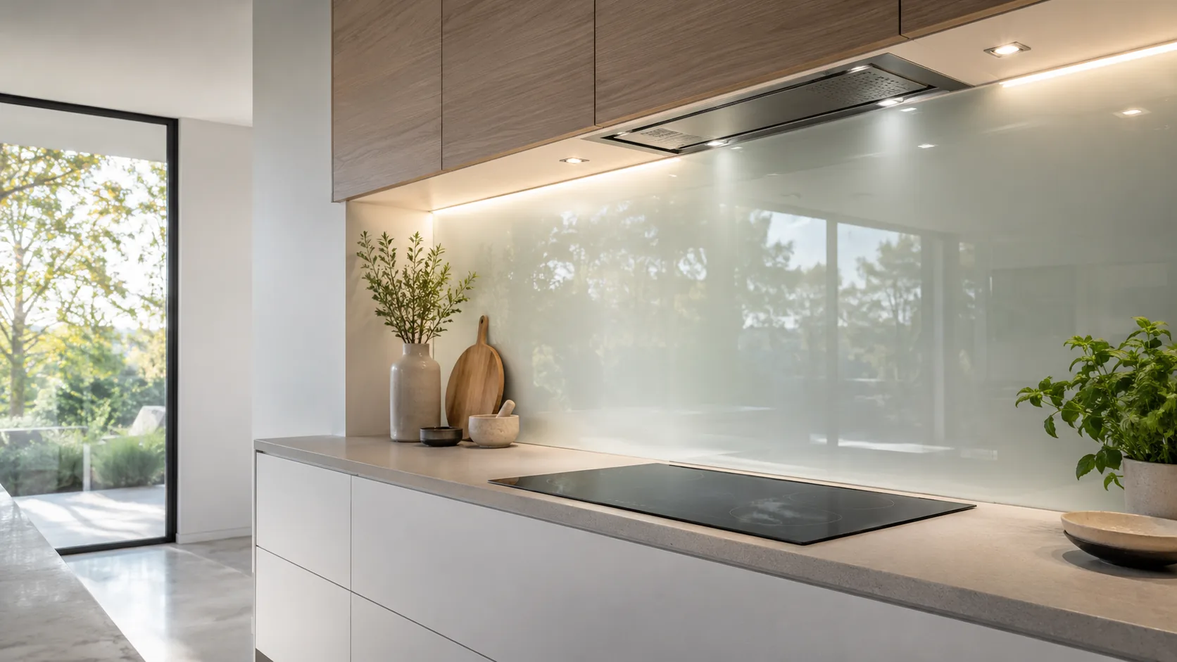 Custom glass splashback in a kitchen