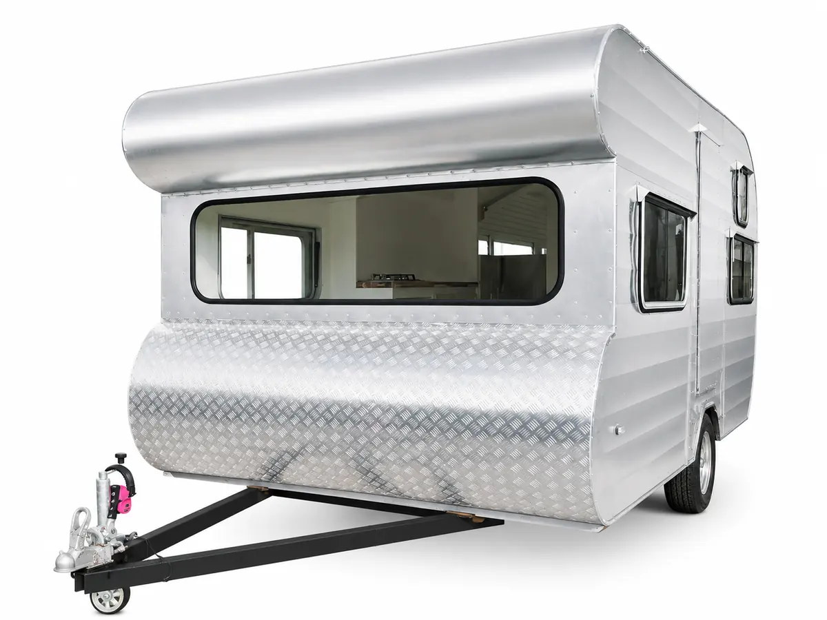 Single-axle caravan with windows serviced by Glasseast